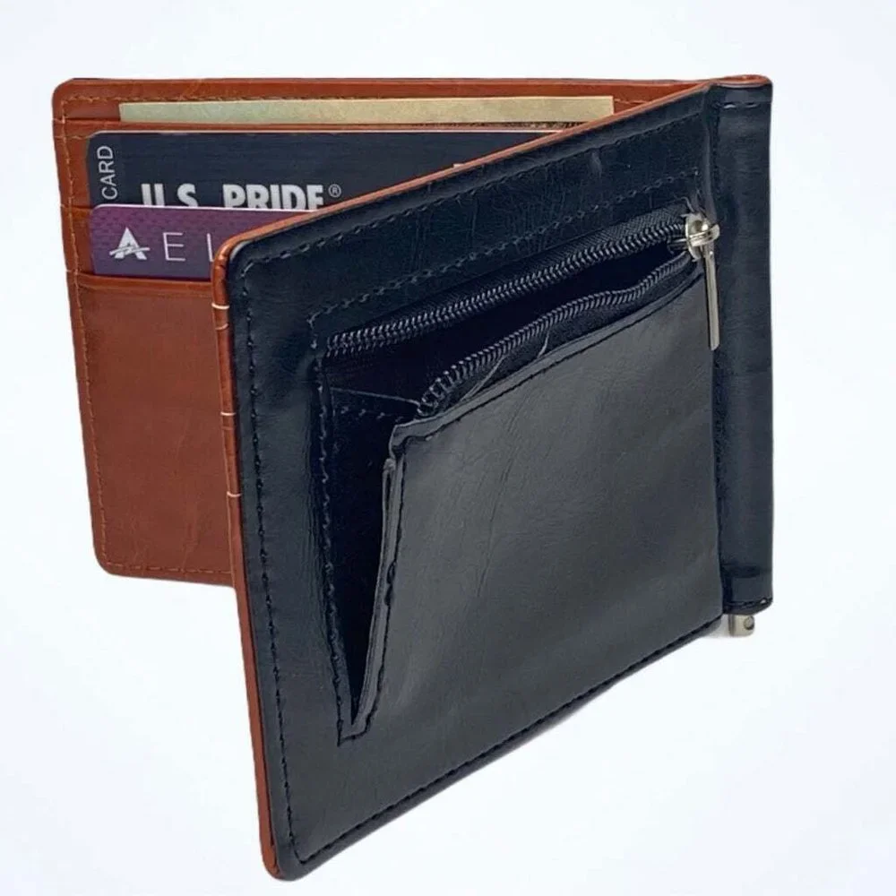 Men’s Money Clip Coin Pocket Card Slots Metal Clamp Wallet
